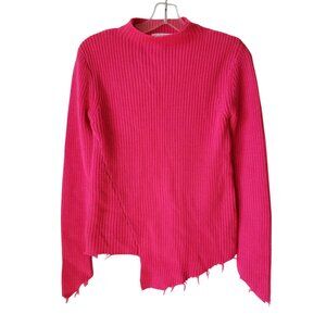 For the Republic Hot Pink Distressed Raw Hem Cable Knit Sweater Valentines Day